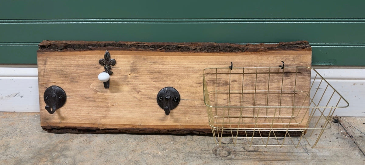 Custom Made Wood Key Holder Plaque with Basket