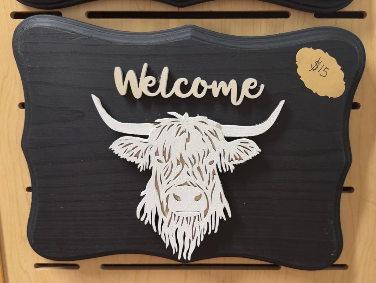 Black Highland Cow Welcome Plaque