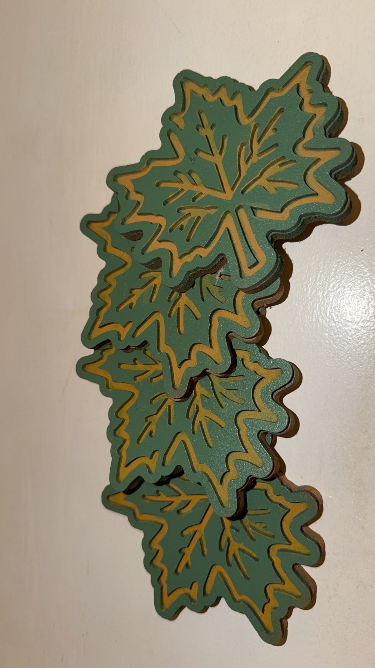 Custom Made Fall Green Leaf Coaster Set