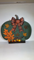 Handmade Fall Pumpkin Tabletop Plaque with Plaid Bow