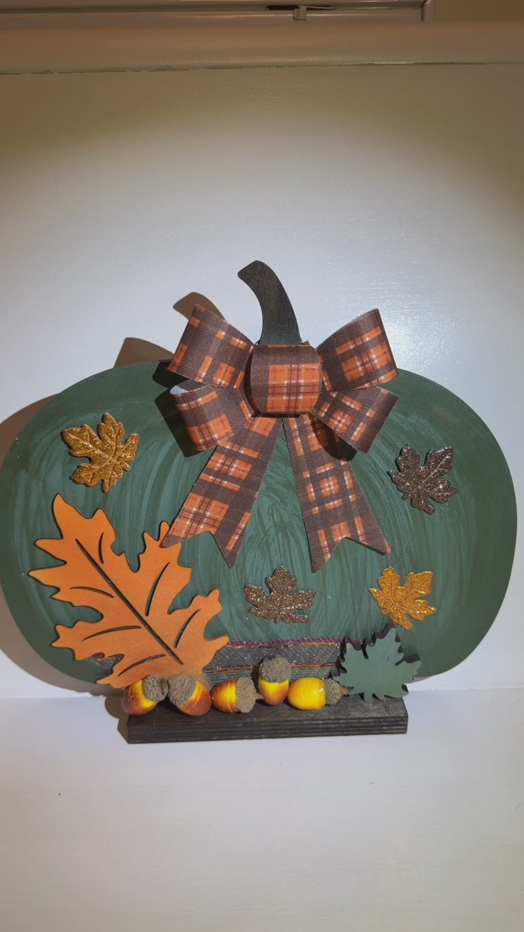 Handmade Fall Pumpkin Tabletop Plaque with Plaid Bow
