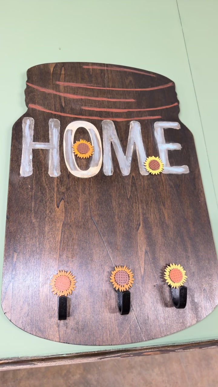 Mason Jar Home Sign with Hooks