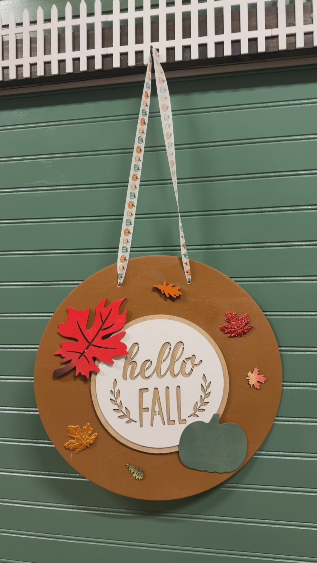 Hello Fall Round Door Hanger Sign