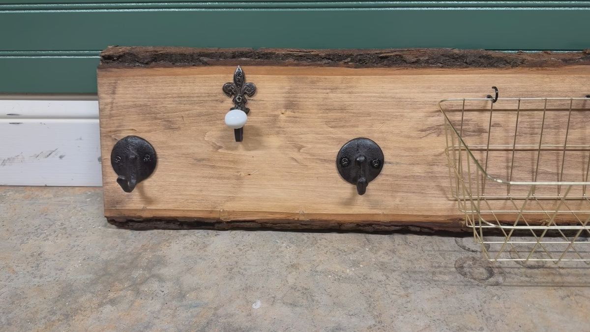 Custom Made Wood Key Holder Plaque with Basket