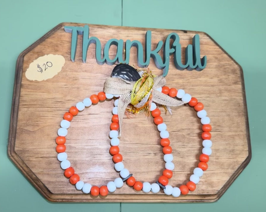 Thankful Wood Pumpkin Plaque